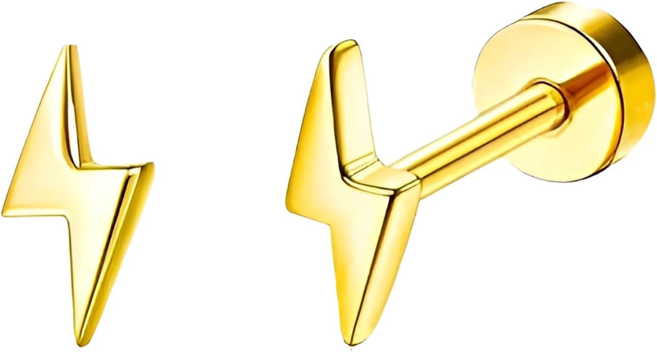 Stainless Steel Stud Earring 1 Pair Gold Small Flatback Earrings Helix Hypoallergenic Flat Back Jewellery Dainty Screwback Tiny Jewelry for Sensitive Ears Women Ladies Aretes De Mujer