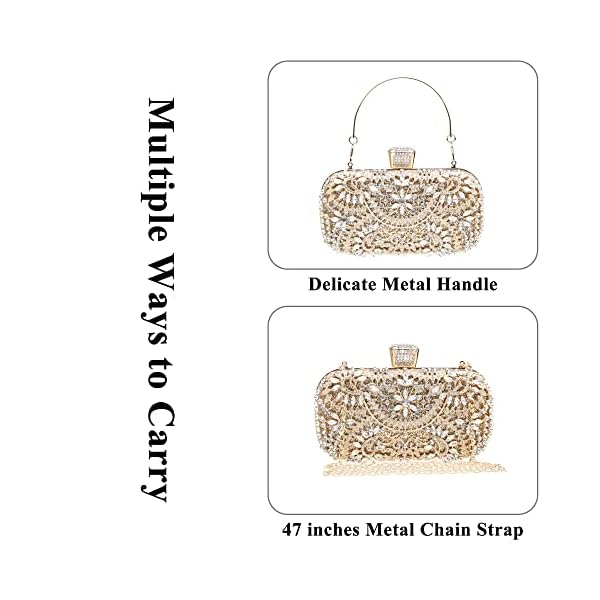 DA BODAN Womens Sparkly Rhinestone Sequin Glitter bag Clutch Evening Handbag Shoulder Bags Purse for Wedding Party Prom (Full Gold) - Image 5