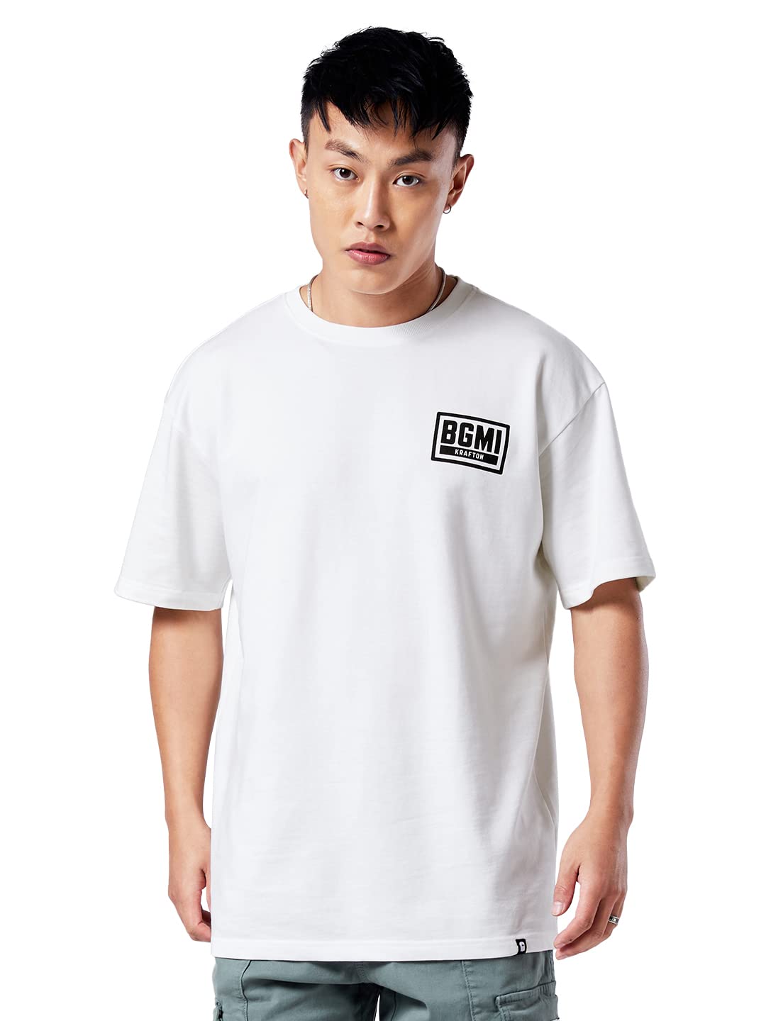 The Souled Store|Official BGMI: Vintage Mens and Boys T-Shirts|Half Sleeve|Loose fit Graphic Printed| 80% Cotton 20% Polyester White Color Oversized T-Shirts