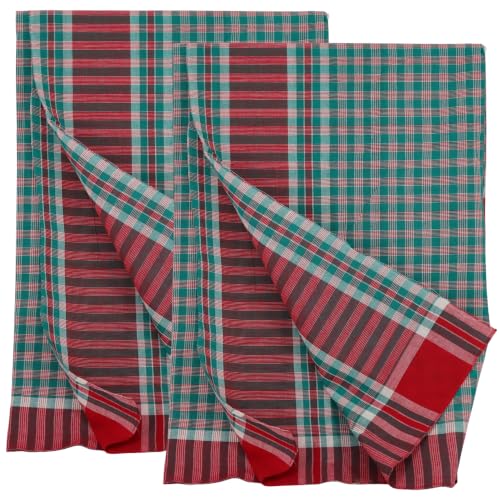 Image of Cotton Bath Towel | Soft, Thin & Lightweight Premium Handloom Gamcha | Quick-Dry, Highly Absorbent | Large Size 180 x 90 cm (72 x 36 Inches) | Color : Green | 2 Pieces |