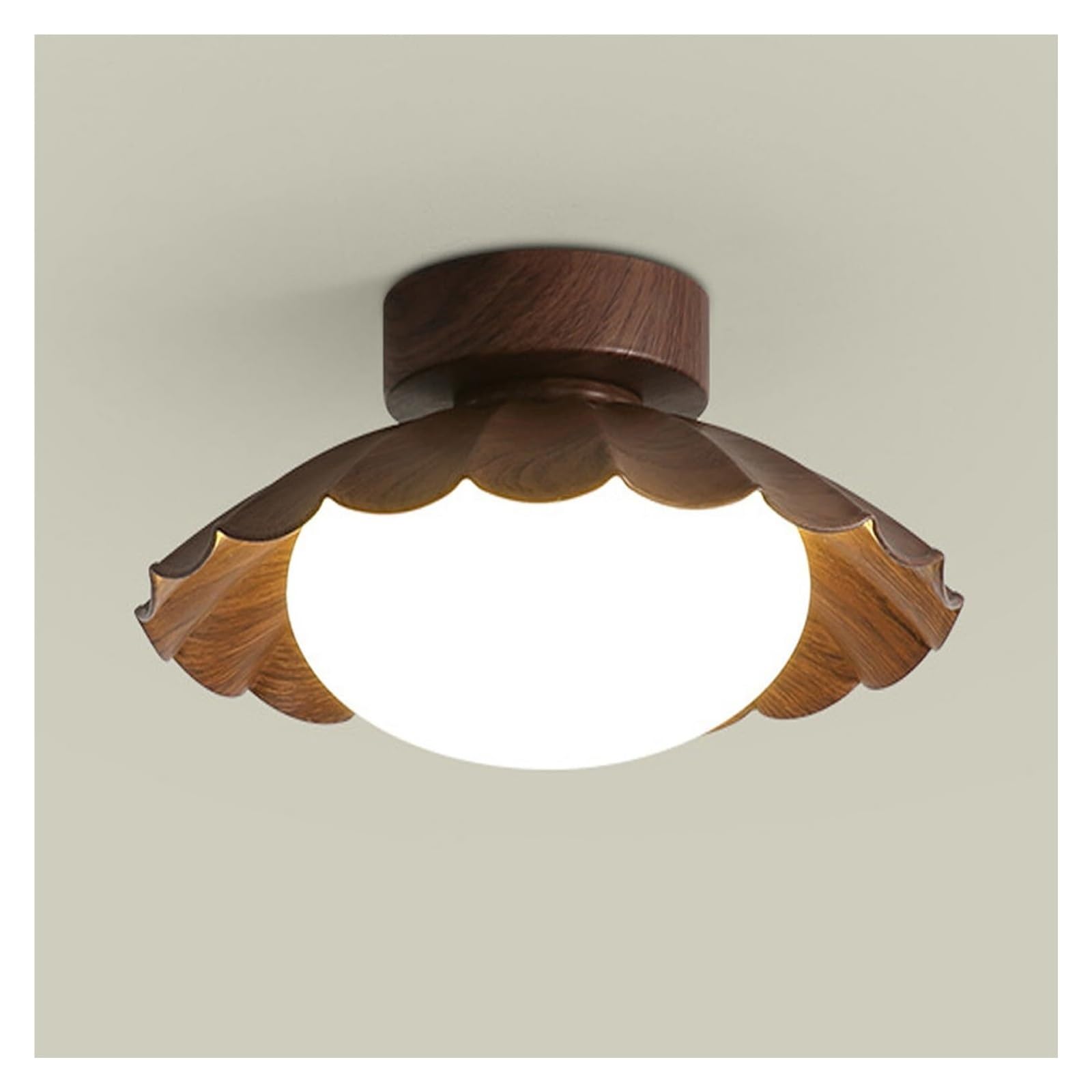 KHUKHU Walnut Finish Flush Mount Ceiling Light,Hallway Light Fixture with Metal Lampshade,Mid Century Semi Flush Mount Ceiling Lamp for Hallway Entryway and Office(Walnut,11.81In/30cm)