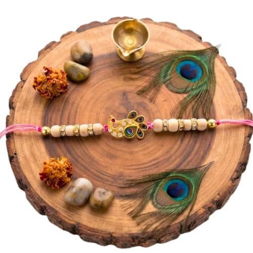 Image of Original Tulsi Rakhi for Brother | Handmade Natural Tulsi Beads Rakhi | Sacred Raksha Bandhan Rakhis for Boys | Traditional Spiritual Rakhi Gift