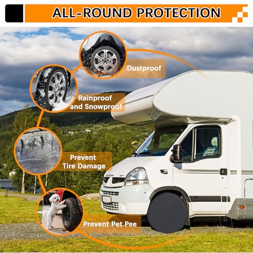Image of KALINCO RV Tire Covers 4 Pack, Waterproof Wheel Cover, Anti-UV Sun Rain Snow Tire Covers for Travel Trailer Truck RV SUV Camper
