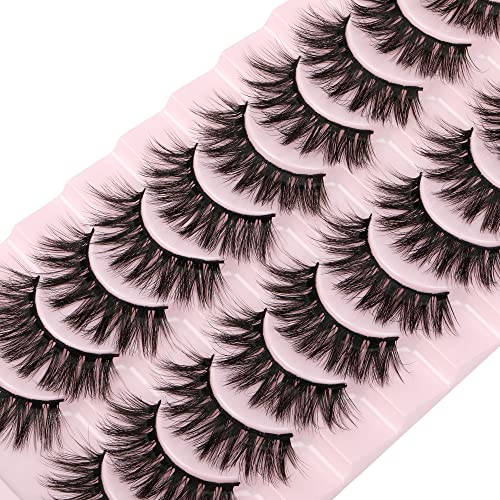 wiwoseo False Eyelashes Natural Faux Mink Lashes Wispy Fluffy 3D Effect Fake Eyelashes 10 Pairs Pack