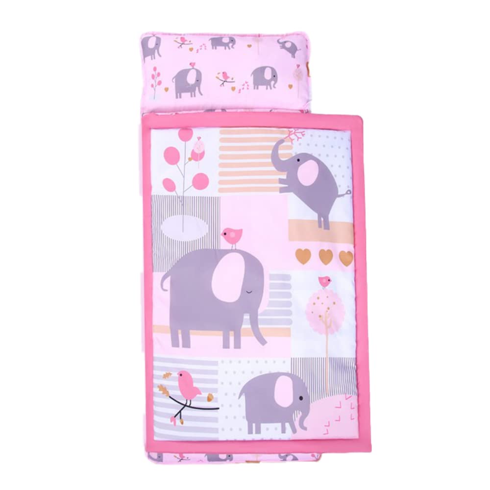 CULOTOL Toddler Nap Mat with Pillow and Blanket, Extra Large Rolled Napping Mats, Slumber Bags for Boys Girls, Kids Sleeping Bag for Daycare, Preschool Travel Camping (Pink)