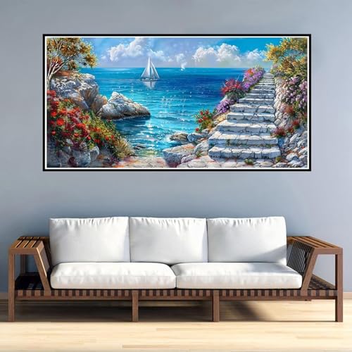 Broderie Diamant Paysage Mer 40x90cm contre le Stress : Activité Relaxante Adultes