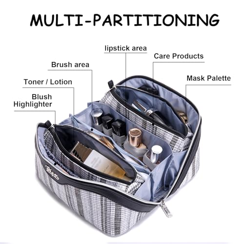 BOYATU Travel Makeup Bag for Women: Large Capacity Open Flat Make up Bag Set of 3 - Vegan Leather Cosmetic Bag with Compartments - Waterproof Toiletry Bag with Handle & Divider(I-2-Black) by BOYATU - Image 6