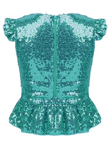 Kids Girls Sparkle Sequins Tee Shirt Top Ruffle Sleeves Princess Peplum Tops Mermaid Birthday Dress up2