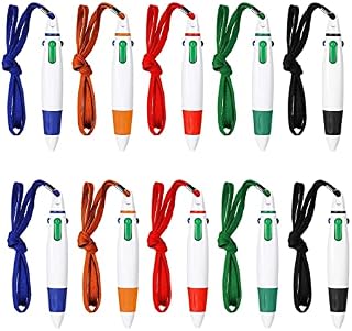 Stuurvnee 15 Pcs Retractable on Lanyard Neck in a Rope Pen 4 Color Ink Ballpoint Pen with Chain for School Home