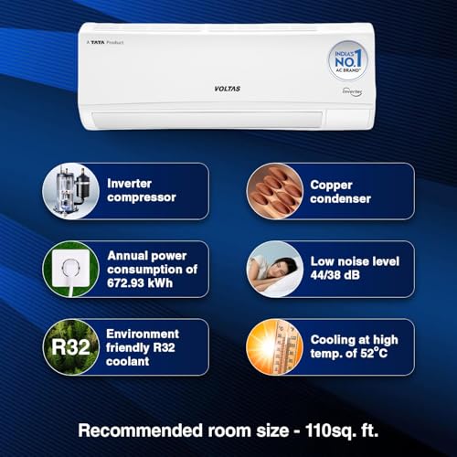 Image of Voltas 1 ton 3 Star, Inverter Split AC(Copper, 4-in-1 Adjustable Mode, Anti-dust Filter, 123V Vectra CAW, White)