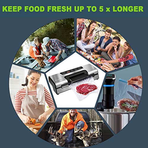 Potane Precision Vacuum Sealer Machine,Pro Food Sealer With Built-In Cutter And Bag Storage(Up To 20 Feet Length), Both Auto&Manual Options,2 Food Modes,Includes 2 Bag Rolls 11”X16’ And 8”X16’,Compact Design #TOP5