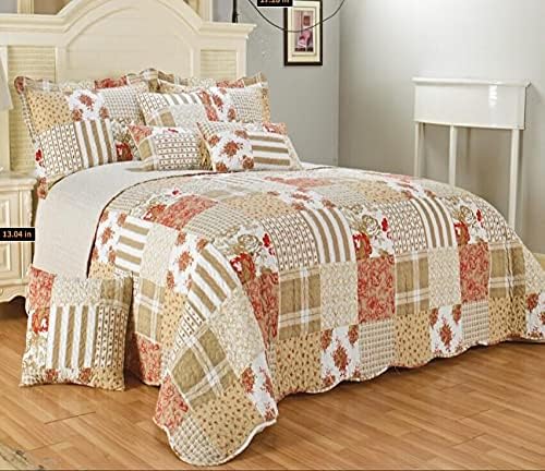 Prime Linens Luxury Quilted Patchwork Bedspread Bed Throw 3 Piece Bedding Set Includes Comforter & 2 Pillow Shams Floral Design Coverlet Embroidered (Floral Grey, King)