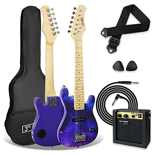 3rd Avenue Pack de guitarra eléctrica de tamaño 1/4 para niños principiantes de 3rd Avenue, amplificador portátil de 5 W, cable, funda de transporte, púas y correa, Galaxia Púrpura