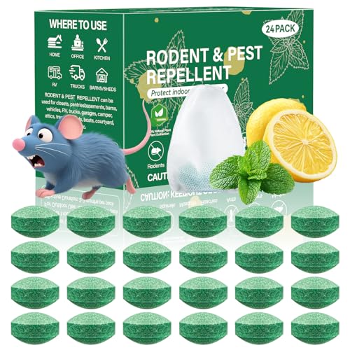 Pest Rodent Repellent, 24 Pack Peppermint Oil for Mouse, Rodent, Bugs,Mosquito,Roach, Ant, Spider Pest Repellent Indoor Outdoor Use, Powerful Natural Rodent Deterrent for House, Warehouse, Garage (24)