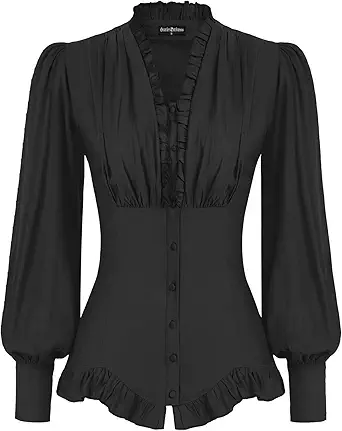 Scarlet Darkness Women Victorian Short Sleeve Shirt Dressy Peplum Blouse Lace Up Top