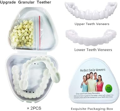 2 Pairs Snap on Veneers Teeth Snap on Dentures False Teeth Veneers Top And Bottom, Cosmetic Teeth Dentures Teeth Veneers for Women And Men Cover Bad Teeth [Energy Class A]