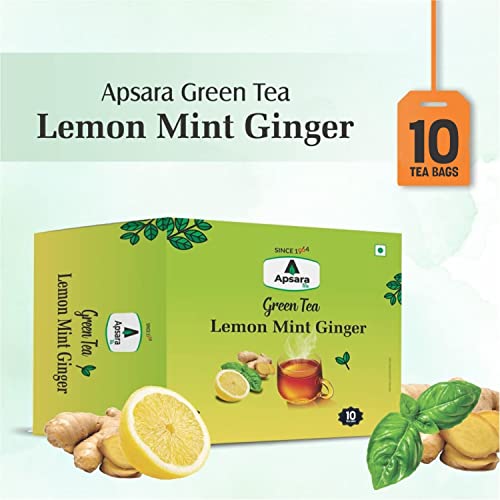 Image of APSARA Lemon Mint Ginger Green Tea Bags 10 pcs Herbal Tea For Immunity Boosting 10 Tea Bags