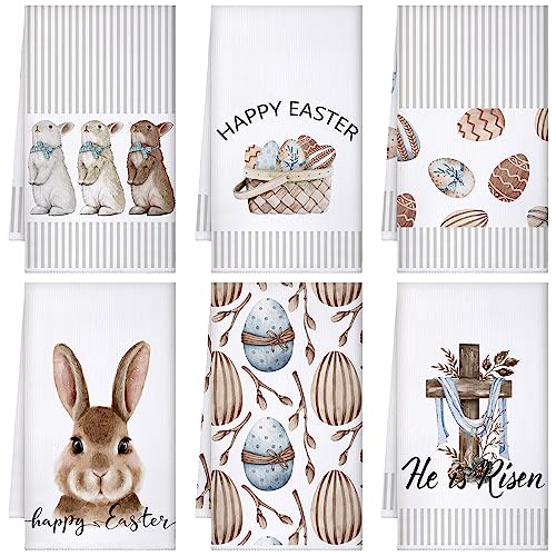 Geyoga 6Pcs Easter Bunny Kitchen Towels, Farmhouse Decor
