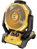 AEROZY Battery Operated Fan, for DeWalt 20V Max Battery, Cordless Jobsite Fan for Camping, with LED Lights, Hook for Hanging, Variable Speed, for Workshops, USB Port(Bare Tool Only)