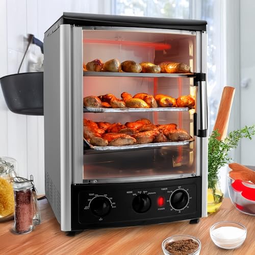 Alpine Cuisine Multi-Function Electric Roaster Oven for Turkey, Shawarma, Baking & Slow Cooking – Includes Bake Rack & Kebab Skewer Set, Precise Temperature Control