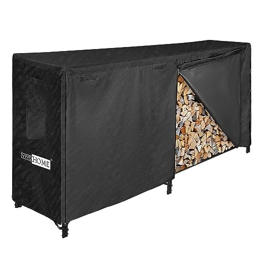 VIVOHOME 8ft Heavy Duty Indoor Outdoor Firewood Storage Log Rack with Cover Combo Set Black