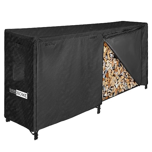 VIVOHOME 8ft Heavy Duty Indoor Outdoor Firewood Storage Log Rack with Cover Combo Set Black 8ft Heavy Duty Firewood Rack Log Holder with Carrier Bag, Metal Wood Pile Storage