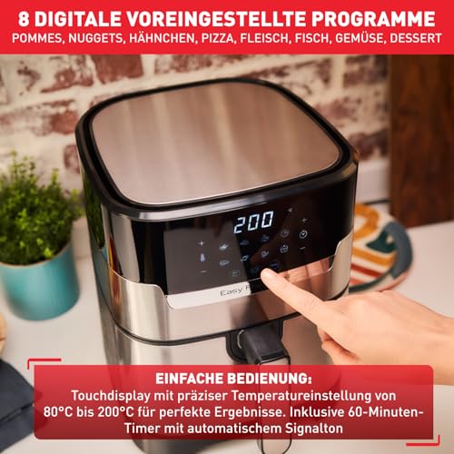 Tefal EY505D Easy Fry & Grill Deluxe Friteuse à air chaud, technologie 2 en 1 (friteuse à air chaud et grill), avec capacité : 4,2 l, 8 programmes automatiques, minuterie, en acier inoxydable – Image 4