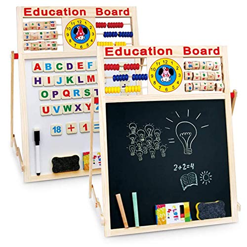 Pacago 6 In 1 Educational Learning Toy Activity Drawing Board Kids Art Easel Wooden Blackboard Whiteboard Double Sided with Chalks and Eraser, Magnetic Numbers