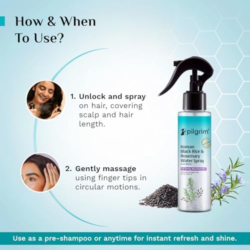 Image of Pilgrim Korean Black Rice and Rosemary Water Spray With Biotin for Hair Growth 100ml | Hair Spray for Regrowth | Thicker & Stronger Hair | Sulphate & Paraben Free I For Women & Men