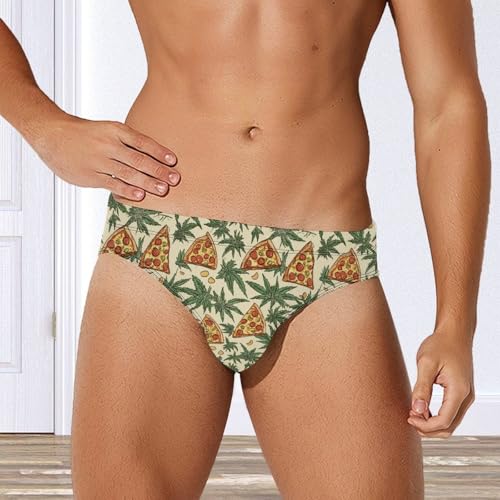 Weeds and Pizza Printed Swim Briefs for Men Sexy Bikini Swimwear Elastic Beach Trunks Bathing Suit2