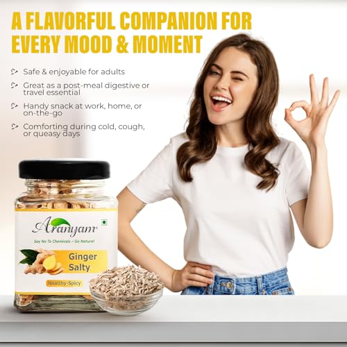 Image of Aranyam Salted Ginger Candy - Salty & Spicy Adrak Chews for Digestion | Sun Dried Ginger Candy for Nausea Relief & Immunity Boost - No Additives (30 Grams)