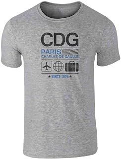CDG Paris Airport Code Travel Short Sleeve T-Shirt for Travelers Grey L