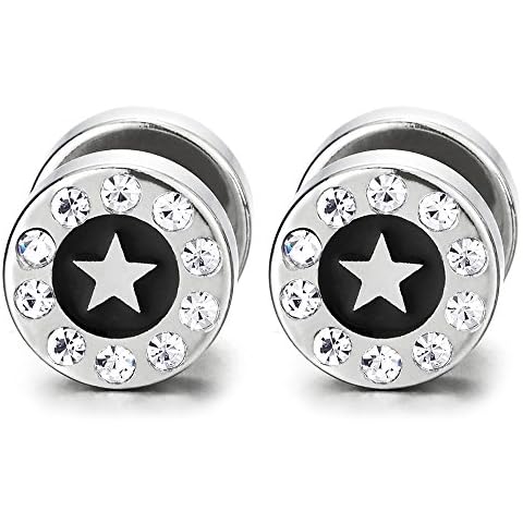 10MM Círculo Estrella Pendientes con Circonita Negro Esmalte Cover
