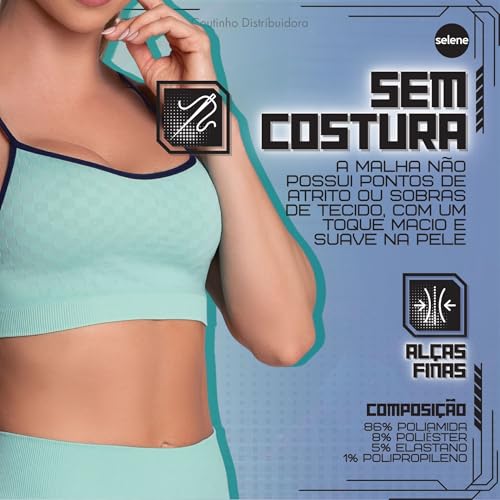 SELENE Top Academia Feminino Bojo Removível Sem Costura Fit, Verde Água Mescla, M