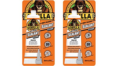 Gorilla Clear 100% Silicone Sealant Caulk, 2.8 Ounce Squeeze Tube, Clear, (Pack of 2)