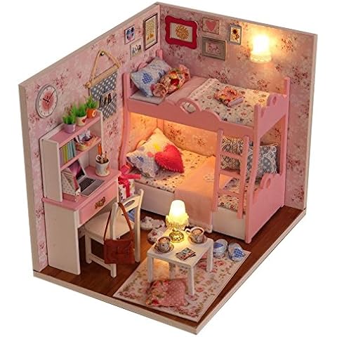 Itian® DIY Wooden Cabins Miniature Dollhouse With Furniture Handmade Priness Bedroom With LED For Children And Teens Cover
