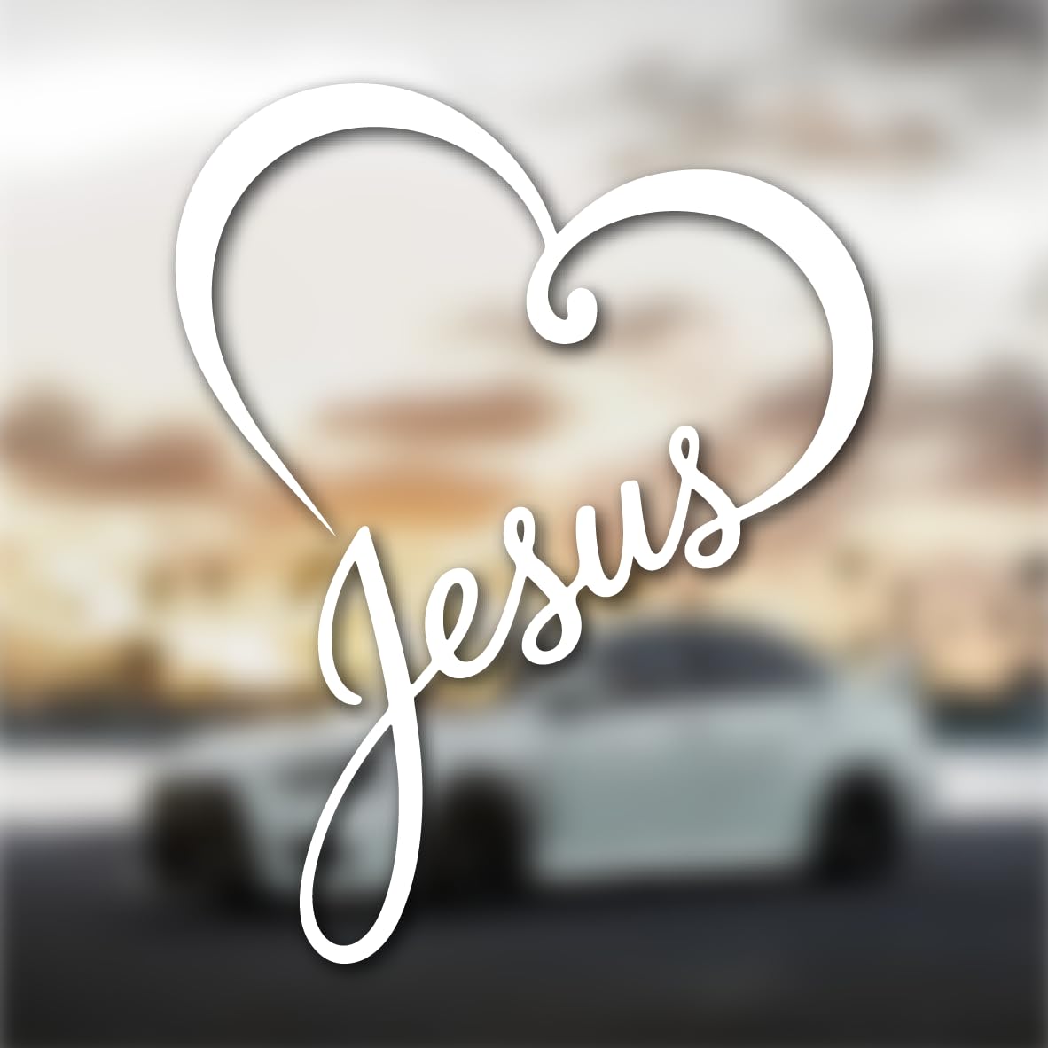 Autocollant de foi pour voiture Cœur de Jésus blanc pour témoigner de votre dévotion sur les routes