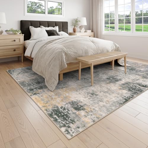 Lahome Modern Abstract Living Room Rug, Grey Washable Rugs 8x10 Area Rugs for Bedroom Stain Resistant Non Slip, Large Soft Indoor Accent Carpet for Dining Room Table Home Office Decor
