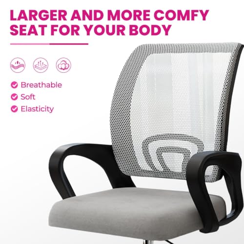 Image of Casa Copenhagen Mesh Mid Back Office /Study /Computer /Revolving /Desk Chair for Work from Home -Metal Base, Height Adjustable Seat - Oak Grey & Black Handle