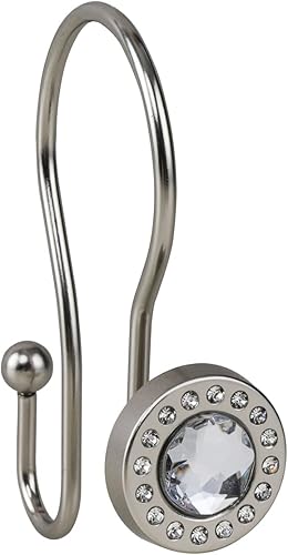 Miniatura 3 de Utopia Alley Anillos de cortina de ducha dobles de níquel cepillado, resistentes a la corrosión, juego de 12 ganchos para cortina de ducha