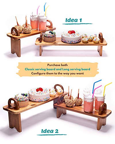 Speshh Acacia Wood Serving Board On Stand – Contemporary Raised Wooden Serving Platter – Elegant Hand-Finished Home Décor Counter Shelf Organizer & Cheese Charcuterie Boards - 16.5 X 5.5 X 6.7 Inches #TOP4