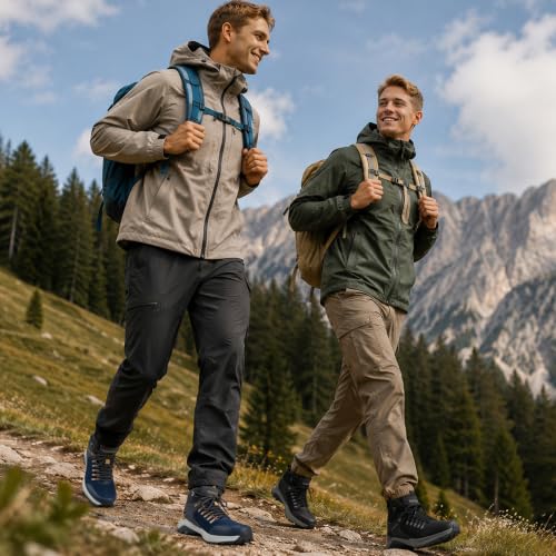 Image of Mens Waterproof Hiking Boots Outdoor Lightweight Work Ankle Boots All-Terrain Trekking Hiking Shoes US 7.5-12