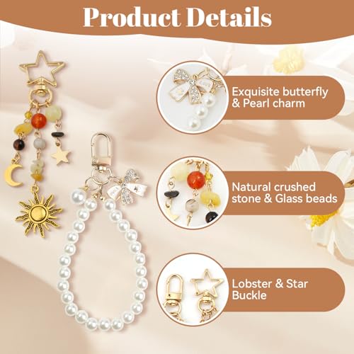 Molirex 4 Pcs Bag Charms Pearl Sun Moon Star Keychains Y2K Aesthetic Purse Charm Cute Keychain Accessories for Women Handbag Decoration — view 3