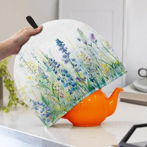 Image of White Wildflowers Tea Cozy for Teapot Tea Insulated Cosy for Kitchen Accessory Keeping Warm Teapot Dust Protector Home Kitchen Decorative
