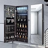 Armario para joyas con espejo, organizador de joyas, espejo, armario para joyas, armario colgante, espejo de pared de longitud completa, 6 luces LED (color marrón)