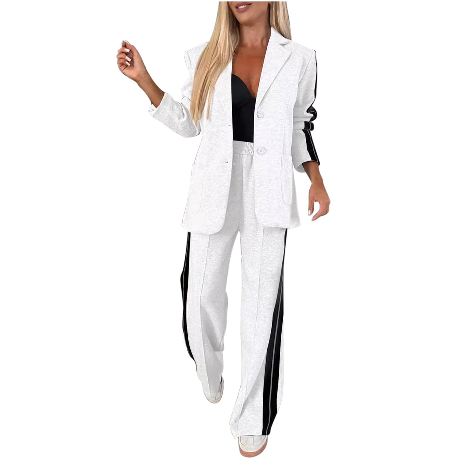 2 Piece Blazer Outfits for Women Comfy Oversized Jacket Wide Leg Pants Suits Notch Lapel Casual Business Dressy
