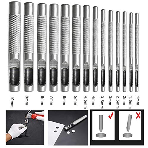 nuoshen 14pcs Leather Hole Punch Cutter,Round Hollow Punch Set for Watch Bands Belts Canvas Paper Plastics(1mm to 10mm)