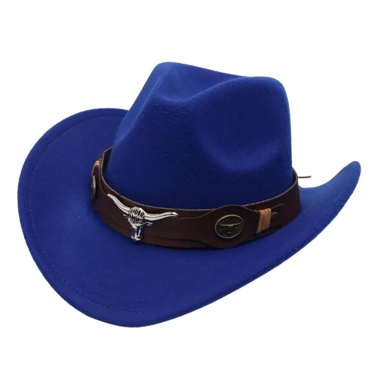 vrfvsdasAAS Cowboy Hat Cowboy Hat Ladies Hat Roll Brim Cowgirl Cap Jazz Fedora Hats Felt Cap(Royal Blue)