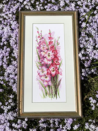 Image of RIOLIS - Charming Gladioli 1994, Floral Cross Stitch Kits 7.75 inchX19.75 inch, Cross Stitch Kits for Beginners & Advanced, Crossstitching Kits Adult, Counted Stitching Kits, Flowers Embroidery Kit
