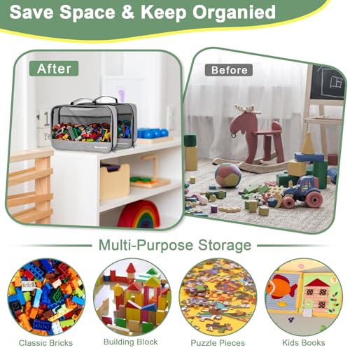 Image of 4 PCS Toys Storage Bag, Classic Bricks Building Set Storage Bag, Travel Case for Building Toys, Puzzles, Grey